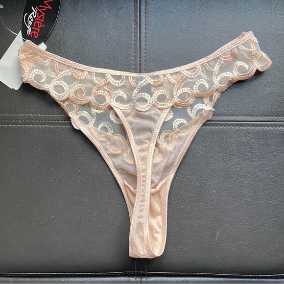 Le Mystere Rouge Nude Sheer Mesh Thong Panties - Picture 7 of 16